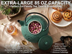 85 Oz XXL Green Bamboo Cast Iron Teapot, Enamel Interior, Infuser & Trivet - Image 5