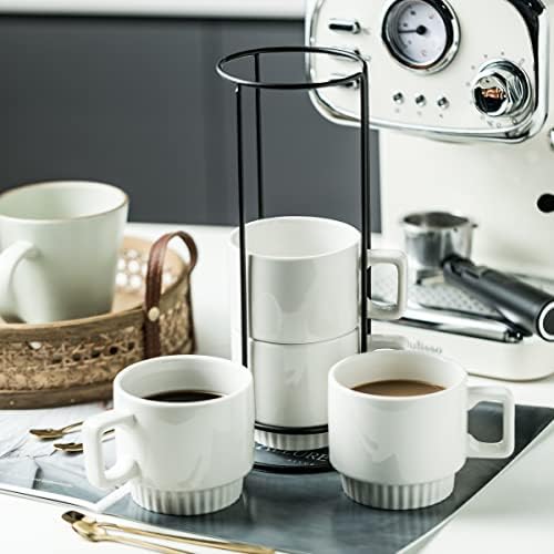 Miamolo Coffee Mugs Set of 4, Stackable Coffee Cups with Stand and Spoons - Image 5