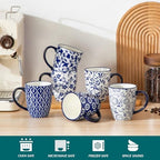 vancasso SELENE Coffee Mugs Set of 6, 12 Oz Porcelain Coffee Cups with Handle, Ceramic Tea Cup for Cappuccino, Latte, Tea, Cocoa, Dishwasher & Microwave Safe Gift Sets, Vintage Blue - Image 4