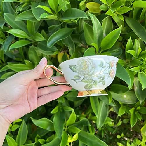 Honorable Coffee Cup Mug, Cappuccino, Tea Cup, with Saucer for Latte, Fine Bone Porcelain, Reactive Glaze, 6.8 Oz-1pcs (Elegant White Roses) - Image 7