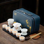 ICHAG Chinese Tea Set, Gongfu Tea Sets for Adults, China Gaiwan Teaset, 14-Piece Yangzhi Jade (茶具) Porcelain Set with Tea Pet, Portable Travel Teaset for Home, Outdoor, Office Gifts (White) by ICHAG