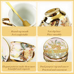 Tea Cups and Saucers Set of 6, Porcelain Vintage Floral Tea Set for Espresso, Coffee, Mocha, Cappuccino, Women Afternoon Tea Party (Orange) - Image 3