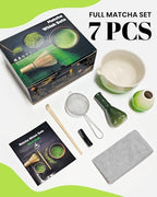 7 Piece Matcha Set, Green Resin Matcha Whisk, Macha Tea Set with Matcha Spoon, Whisk Holder, Matcha Brush, Shovel, Strainer, Matcha Accessories Japanese Tea Ceremony, Petal Green - Image 2