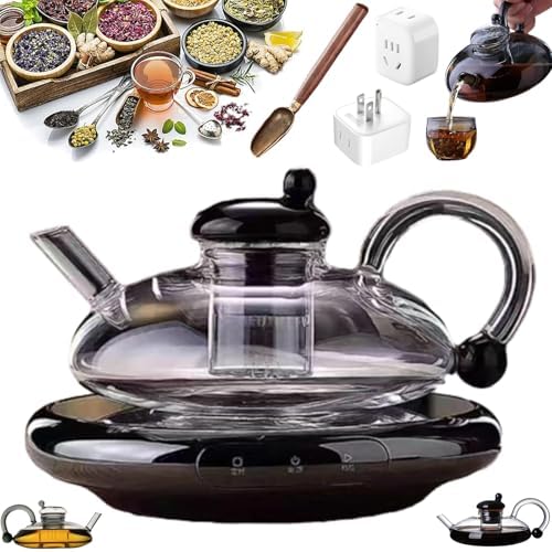 Glass Teapot Set with Removable Infuser Heat Resistant Heatable Teapot for Loose Leaf Tea Includes Tea Tools(Electric ceramic stove+Transparent) by Unknown