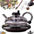 Glass Teapot Set with Removable Infuser Heat Resistant Heatable Teapot for Loose Leaf Tea Includes Tea Tools(Electric ceramic stove+Transparent) by Unknown