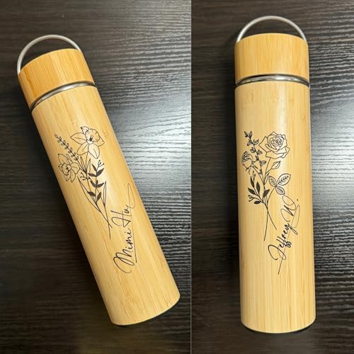 Custom Bamboo Water Bottle Personalized Bamboo Tumbler Engraved with Tea Infuser Insulated Tea Infuser Mug Unique Gifts for Women, Mom, Coworkers (Birth flower+signature) (Style A) - Image 2
