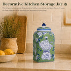 12.5" H Ceramic Kitchen Canisters for Countertop, Tea & Coffee Bean Storage Canister with Airtight Lid, Hand-painted Chinoiserie Decor Ginger Jar for Home Decor, 155 fl oz - Green Peony - Image 7