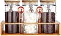 Glass Coffee Storage Container with Bamboo Shelf, 3PCS 49oz Airtight Sealed Coffee Bean Jar with Clamp Lid & Measuring Spoon, Kitchen Pantry Canister Set for Ground Coffee Sugar Tea Flour by GURUDAR