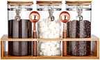 Glass Coffee Storage Container with Bamboo Shelf, 3PCS 49oz Airtight Sealed Coffee Bean Jar with Clamp Lid & Measuring Spoon, Kitchen Pantry Canister Set for Ground Coffee Sugar Tea Flour by GURUDAR