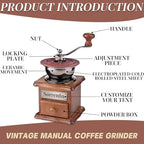 Customizable Wooden Manual Coffee Grinder Set Hand Crank Mill with Removable Bin Dust Cover & Scoop Personalized Nameplate Gift for Camping, Home, Travel - Image 4