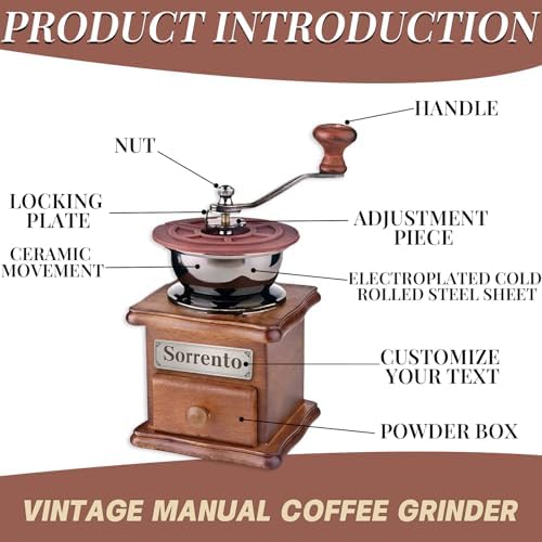 Customizable Wooden Manual Coffee Grinder Set Hand Crank Mill with Removable Bin Dust Cover & Scoop Personalized Nameplate Gift for Camping, Home, Travel - Image 4