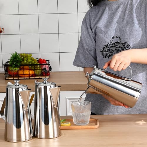 Honeydak 3 Pcs Stainless Steel Pitcher with Lid 2 Liter Stainless Steel Kettle Metal Cold Water Pitcher Large Capacity Tea Kettle Jug Beverage Dispenser with Handle for Home Restaurant Office (Sliver) - Image 2