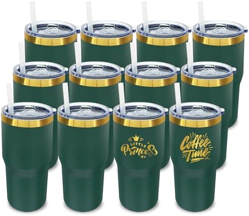 20 oz Tumbler Bulk Stainless Steel Tumblers with Lids and Straws Army Green by MetalyaTumblers