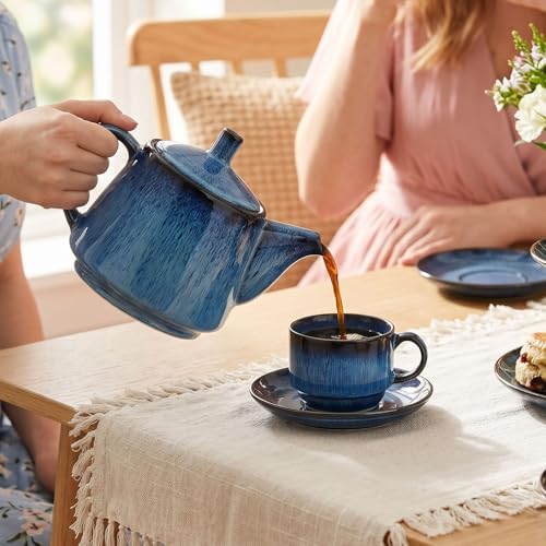 5.1 OZ Cappuccino Coffee Cup and Saucer Set, 4-piece ceramic coffee cup and saucer set, suitable for cappuccino, flat white, Americano, espresso, single-origin pour-over, and tea. (blue) - Image 5