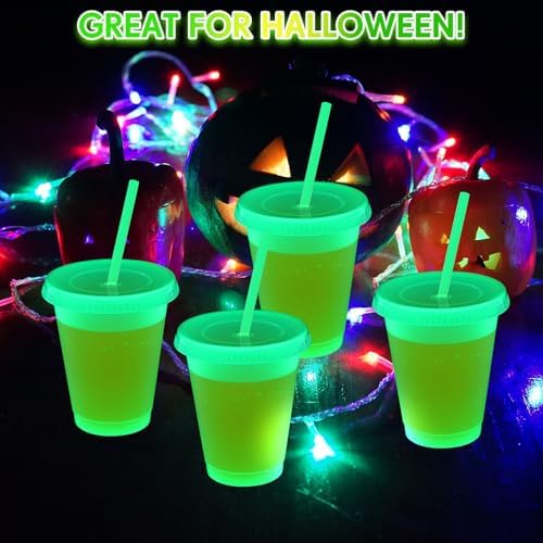 Honeydak 30 Pack 16 oz Glow in the Dark Halloween Cups, Fluorescent Green - Image 3