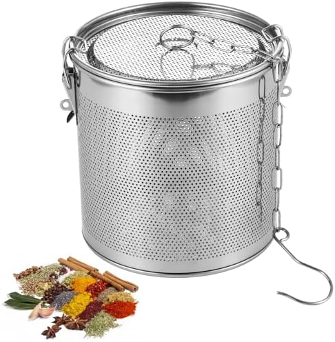 Stainless Steel Infuser Basket, 6.3 in Seasoning Strainer with Locking Lid & Hook Chain, Mesh Filter for Brewing & Cooking, Large Tea Strainer by Unknown