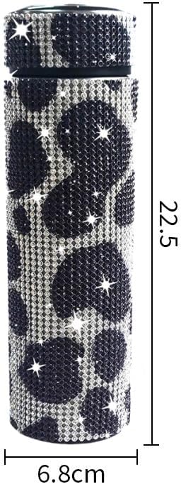 17 oz Bling Stainless Steel Water Bottle Rhinestone Vacuum Water Bottle Glitter Bottles Diamond Vacuum Flask Mug Gift Girls Women (500ml),Cow Black - Image 2