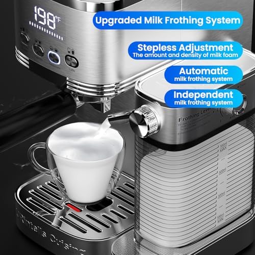 URintells Cuising Espresso Machine with Stepless Adjustment Milk Frother - Image 4