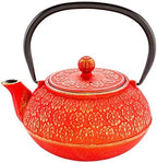 Restaurantware-30 Ounce Japanese Teapot, 1 Enamel Coated Japanese Tea Kettle - Cherry Blossom Design, Includes Mesh Strainer, Red Cast Iron Primitive Kettle, For Teabags And Loose Leaf Tea - Image 2