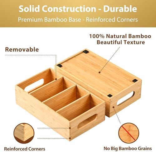 Umilife Bamboo Pantry Organizer for Snack, Seasoning Pouch, Teabag (2 Pack) - Image 6