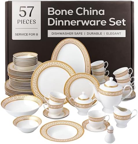 Joseph Sedgh Collection Golden Greek Key Bone China Dinnerware Set, 57-Piece by JosephSedghCollection