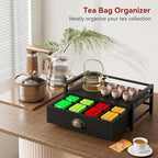IBUYKE Tea Bag Organizer for Countertop,2 Tier Tea Box Organizer with Drawer,Wood Tea Bag Holder with Metal Frame,Tea Station Organizer for Kitchen Cabinet,Coffee Station,Office,Black UTCJ004B - Image 3
