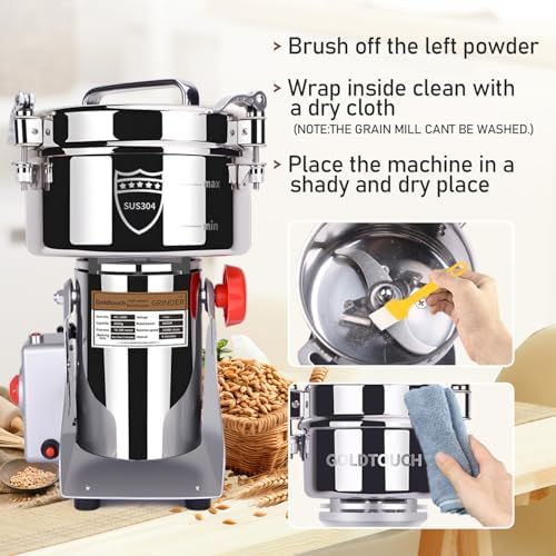 Goldtouch 2000g Grain Mill Grinder 3600W Electric Stainless Steel Grain Grinder High-Speed Pulverizer Powder Machine for Dry Wheat, Oats, Corn, Pepper and Coffee Beans (2000g Swing Type) - Image 6