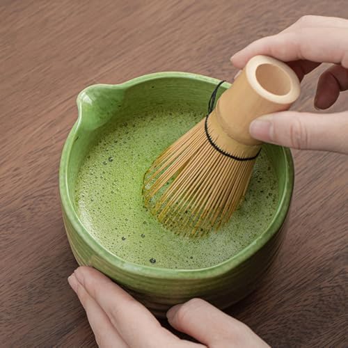 Matcha Whisk Set, 18.6oz Ceramic Matcha Bowl with Spout, Bamboo Whisk, Whisk Holder, Scoop - 6Pcs Elegant Matcha Set for Gifting and Personal Use Gradient Green - Image 5