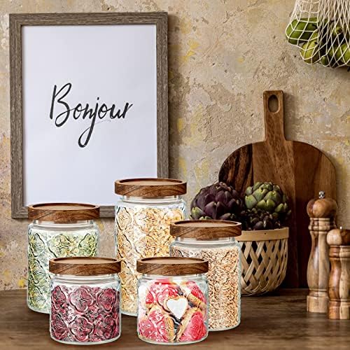 Gerrii 5 Pcs Glass Jar with Wood Lid Food Storage,Clear,Begonia Round - Image 6