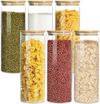 Glass Storage Containers with Airtight Bamboo Lids,Round Glass Jars Pantry Organizers,Perfect for Kitchen Organization - Flour, Rice, Pasta, Sugar, Coffee Beans, Accessories Included (43oz*6) by EQEYBRAND