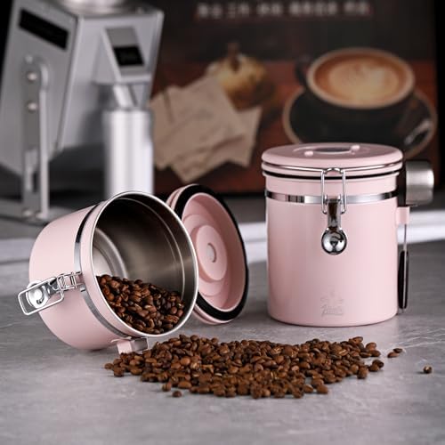 Bincoo Premium Pink Coffee Canister, 1500ml/18oz Large Airtight Stainless Steel Coffee Bean Storage Container with Date Tracker & Scoop (1500ML) - Image 6