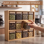 Suclain Bamboo Tea Storage Rack with 12 Canisters with Lids and 24 Tags for Bagged & Loose Leaf Tea Organization or Pantry Office Coffee Station - Image 4
