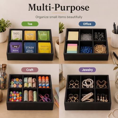 Maitys 4 Pack Black Wooden Tea Bag Organizer, 6 Compartment Storage Box - Image 5
