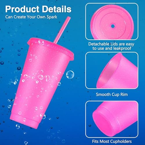 Amyhill 24 Pcs 24 oz Reusable Cups with Lids and Straws, Hot Pink - Image 3