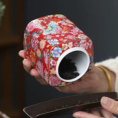 Kitchen Storage Jar Chinese Retro Red Patterned Ceramics Loose Tea Tin Storage Caddy Canister Container Tins Jar with Airtight Lid ﻿ Leaf Tea Jar - Image 4