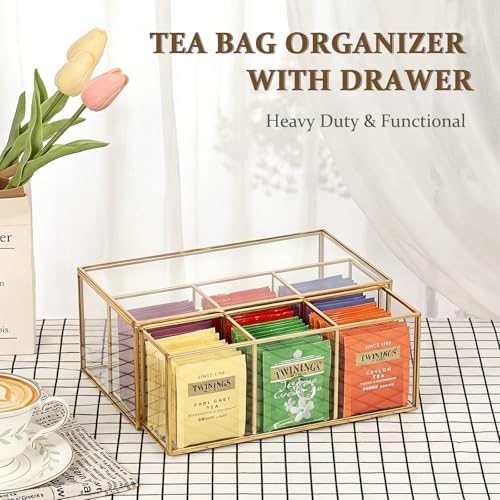 Glass Tea Bag Organizer with Drawer, Clear Teabag Holder Counter - Image 2