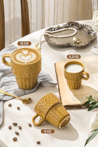 Cappuccino Cups, Espresso Cups, Stackable Mug Set of 6, Ceramic Coffee Mug 6 OZ Khaki for Hot Drinks Milk Dessert, Suitable for Home office Restaurant, Perfect for Holiday & Housewarming Present - Image 6