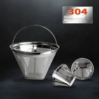 Compatible For KRUPS 304 Stainless Steel Reusable Fine Mesh Filter Basket With Foldable Handle(Large 8-12 cups) - Image 4