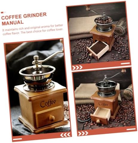 Vintage Manual Coffee Bean Grinder with Ceramic Burr, Wood Body - Image 2