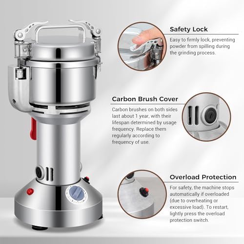 LEEVOT Grain Mill 300g Commercial Spice Grinder Electric 1200W Stainless Steel Pulverizer Dry Grinders for Grinding Wheat, Oats, Corn, Pepper, and Coffee Beans – Grinder for Kitchen. - Image 4