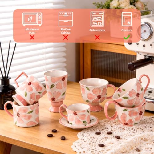 KAMMAK Coffee Cups and Saucers Set of 2, 8.5oz Ceramic Tea Cup with Saucer - Image 7