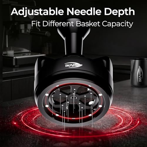 IKAPE 58MM WDT Tool for Espresso, 0.25mm 14 Needles Distribution Tool with One-Press Auto Rotation & Adjustable Depth, 10 Magnetic Base, Espresso Stirrer - Image 6