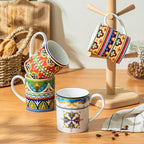 UNICASA Ceramic Coffee Mug Set of 4, 10 oz Colorful Cups with Handle, Boho Style for Latte, Cappuccino, Cocoa, Microwave & Dishwasher Safe - Image 3