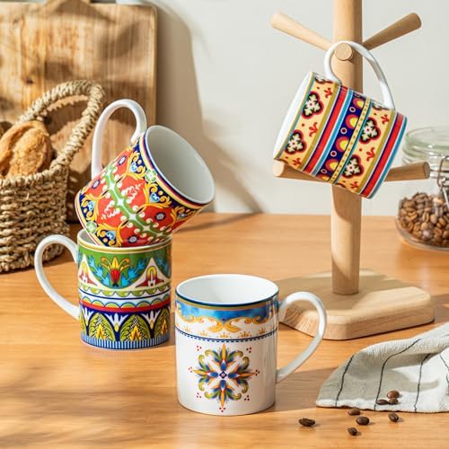 UNICASA Ceramic Coffee Mug Set of 4, 10 oz Colorful Cups with Handle, Boho Style for Latte, Cappuccino, Cocoa, Microwave & Dishwasher Safe - Image 3