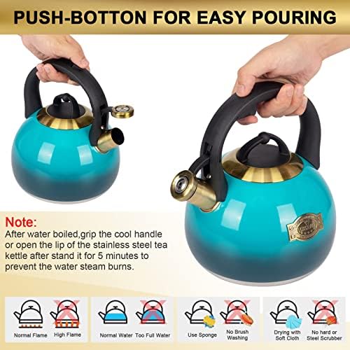 Tea Kettle Stovetop Whistling Kettle Teapot, Food Grade Stainless Steel Teakettle for Stove Top with Heat Proof Ergonomic Handle, 3.1 Quart Tea Pot - Image 5