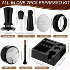 53mm Black 7 Pcs Espresso Accessories Kit with Tamping Station, Calibrated Spring Loaded Tamper, Coffee Distributor, WDT Tool, Magnetic Dosing Funnel, Barista Coffee Prep Set (Plastic) - Image 2