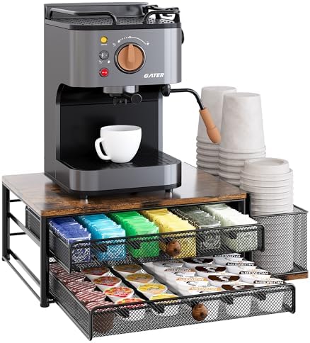TQVAI K Cup Holder - 60 Capsule Capacity 2 Tier Sliding Pods Storage Drawer with Disposable Cups & Lids Holder, Coffee Bar Station Organizer for Countertop, Black by TQVAI