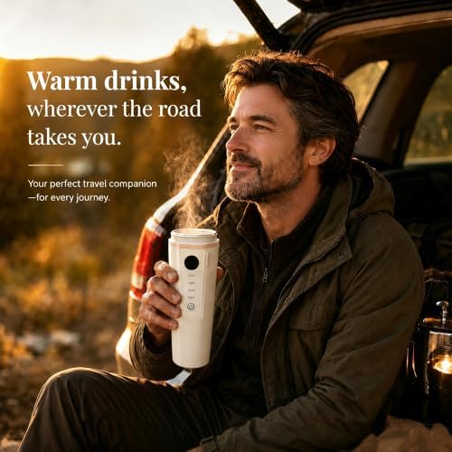 Car Electric Kettle 12V/24V Dual Voltage, Portable Travel Electric Kettle for Road Trips, Mini Small Water Boiler with 4 Temp Control, 316 Stainless Steel,16oz(Beige) - Image 2