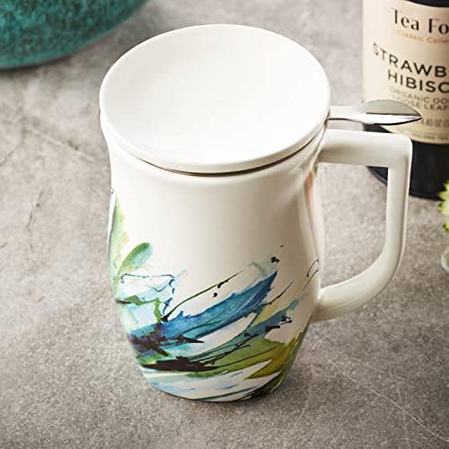 Tea Forte Ceramic Fiore Tea Cup with Infuser, Blue Agave, 14 oz - Image 3
