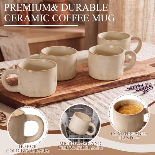 Rtteri Set of 4 Vintage Pottery Coffee Mugs, 8.5 oz Handmade Stoneware Cups - Image 4